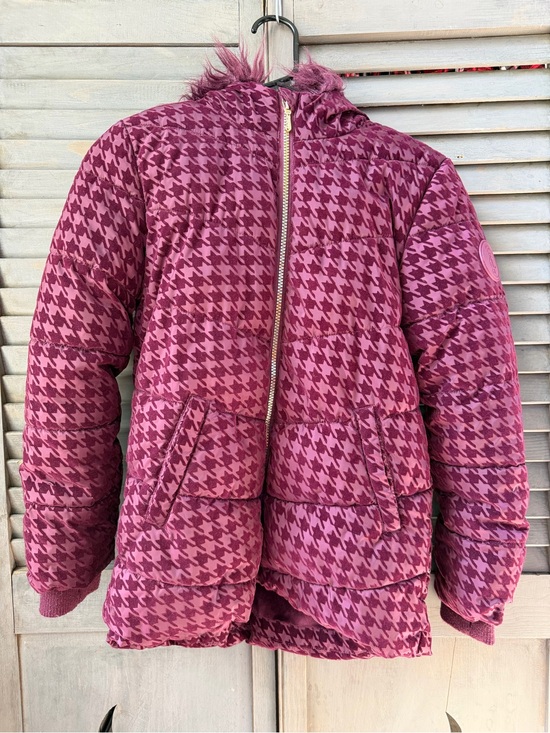 Juicy Couture Other - Girl's Burgundy Houndstooth Puffer Jacket with Faux Fur Trim | Size 10/12